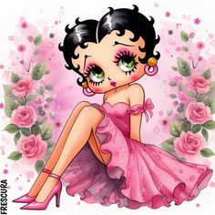 June 23rd is National Pink Day

#Cartoon Character #BettyBoop dressed in #pink with pink #flowers
#aiart #photoshop #watercolor #pinklover