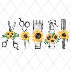 Sunflower Hairdresser - Sublimation Transfer - Ready To Press - Shirt Transfer - Heat Transfer - Cosmetology - Sunflowers - Beauty Tools by TheInkredibleImage on Etsy Hairdresser Sublimation, Printables Flowers, Cricut Business, Hairstylist Tools, Hair Salon Business, Makeup Wallpapers, Hairstylist Business Cards, E Craft, Mickey Mouse Art