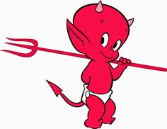 a cartoon devil running with an arrow in it's hand and holding onto the tail