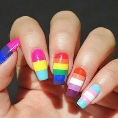 Short Nails Art Colorful, Rainbow Nail Inspiration, Nail Pride Designs, Short Nail Designs Rainbow, Pride Nail Art Short Nails, Short Nail Designs Pride, Pan Flag Nails, Nails For Pride Month, Lgbtq Nail Designs