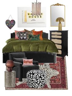 Cheetah Inspired Bedroom, Family Friendly Decor, Eclectic Parisian Bedroom, Colorful Moody Bedroom, Eclectic Post Modern Decor, Eclectic Table Decor, Moody Bedroom Boho, Practical Magic Bedroom Aesthetic, Luxe Aesthetic Bedroom