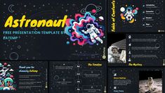 an astronaut presentation template is shown with space and stars in the background, as well as images