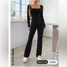 Black Full Body Jump Suit. Flare Pant Legs. Scoop Neck. Athletic Material. Brand New, Never Worn. Slim Jumpsuit, Comfy Jumpsuits, Solid Jumpsuit, Flare Jumpsuit, Full Body Suit, Jumpsuit Elegant, Jumpsuit Outfit, Long Sleeve Jumpsuit, Black Jumpsuit