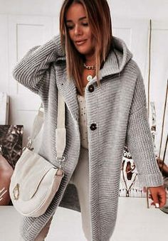 Trendy Fashion Women Winter Warm Sweater Cardigan Long Sleeve Hooded Casual Coat Jacket Outwear, Women's Sweaters Oversized Sweater Coat, Cozy Wardrobe, Sweater Unique, Cardigan Rosa, Outfit Comfortable, Gilet Long, Loose Cardigan, Style Comfortable, Knit Style