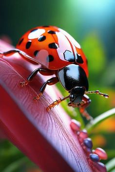 a lady bug sitting on top of a red flower