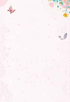 a pink background with flowers and birds on the bottom right corner is an empty space for text