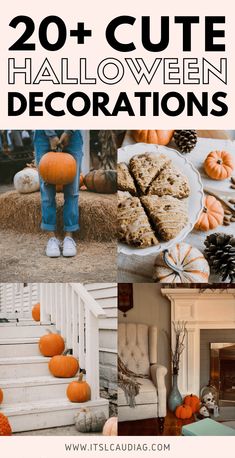 halloween decorations and pumpkins with text overlay that reads 20 + cute halloween decorations