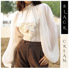 * Retail $165 * New With Store Tags * Feminine Ruffle Front * 65% Polyester, 35% Cotton * Soft Sheer Fabric * Button Front * Poet Sleeves * Available In Black & Eggshell White Xs Bust 35” Length 24.5” Sheer Ruffle Top, Victorian Shirt, Poet Blouse, Frill Shirt, Poet Shirt, White Ruffle Top, Eggshell White, White Ruffle Blouse, Shirt Outfit Women