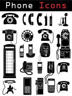 various telephones and phones are shown in black on white