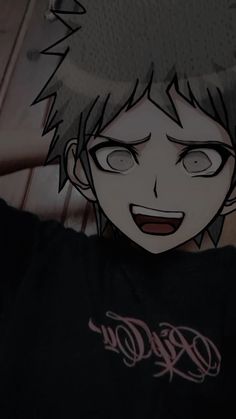 an anime character wearing a black shirt with the word bleacher on it's chest