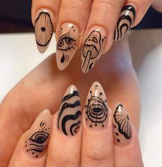 45 Pretty Spring and Summer Nail Inspo to Copy Ongles Goth, Paznokcie Hello Kitty, Black And White Nail, Goth Nails, Arylic Nails