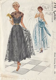 an old fashion sewing pattern for a woman's evening dress