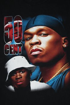 a black t - shirt with an image of two men in front of the words 50 cent