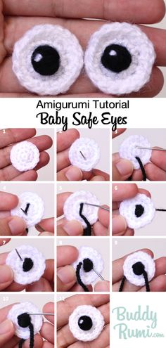 the instructions for how to make an adorable crochet baby eyeball with yarn