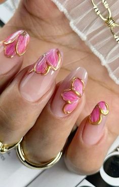 Pink Flower Nails, Beachy Nails, Fruit Nail Art, Tropical Nails, Pink Gel, Classy Acrylic Nails, Trending Pins, Nagel Inspo