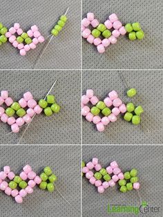 four pictures showing how to make marshmallows in the shape of an x