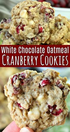 oatmeal cranberry cookies are stacked on top of each other and ready to be eaten