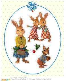 an image of rabbits with food in their hands and the words peter rabbit on it