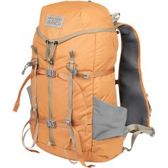 an orange backpack with two straps on it