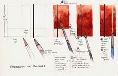 an artist's drawing shows how to draw different types of pens and pencils