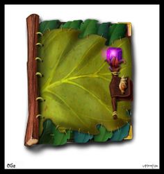 an image of a leaf with a purple object in it's center and a wooden stick sticking out of the middle