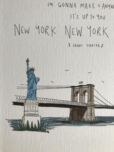 a drawing of the statue of liberty in new york city, with words written on it