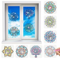 the window is decorated with different designs and colors