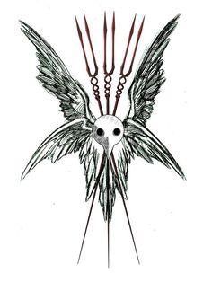 a drawing of a bird with wings and arrows