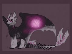 a cat sitting on top of a purple ball next to a feathery dragon tail