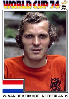 a man in an orange shirt is on the cover of world cup 74, which features a photo of him