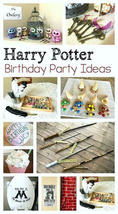 harry potter birthday party ideas with lots of pictures and items to make them look like they are