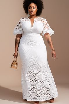 Lace Maxi Dresses, All White Party Outfits, White Party Outfit, Bride Elegant, Summer Tips, White Lace Maxi Dress, White Lace Maxi, Lace Dress Styles, Denim Maxi Dress