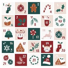 a christmas themed calendar with ornaments and animals on it's sides, including numbers