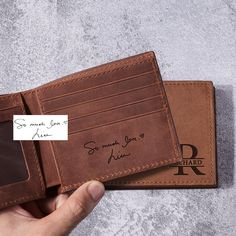 "This wallet can be personalized with the monogram of your choice, making a special gift that will be cherished for years to come. You can add a custom message on the inside (up to 20 words) to have a perfect present for groomsmen, husbands, boyfriends or fathers. ► MORE ∙ P E R S O N A L I Z A T I O N Add more personal touch to your gifts with a Custom Aluminum Wallet Insert Card from this listing: https://etsy.me/3x6Jum5 The perfect gift combo that the recipient is sure to cherish for years to come. P R O D U C T ∙ I N F O * Material: Genuine cowhide leather * Dimensions: 4 3/8\" x 3 1/2\" x 5/8\" (11x9x1.5 cm) * Features:  - 1 money slot  - 5 card slots  - 2 hidden slots H O W ∙ T O ∙ P E R S O N A L I Z E STEP 1: Choose the engraving option STEP 2: Choose your quantity STEP 3: Click \" Wallet Insert Card, Aluminum Wallet, Wallet Insert, Men Wallet, Christmas Gifts For Husband, Wallet For Men, Clip Wallet, Mens Anniversary Gifts, Personalized Wallet