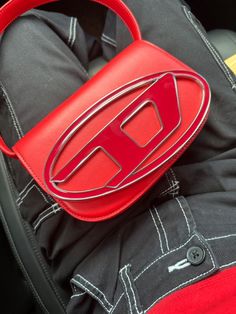 Red Diesel Bag Outfit, Red Purse Aesthetic, Red Bag Aesthetic, Red Designer Bag, Red Prada Bag, Concert Bags