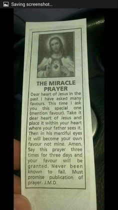 a person holding up a fake newspaper with the text'the miracle ray jesus in the past that has been taken away from you