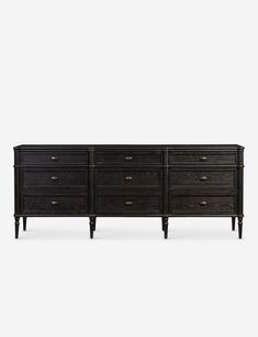 a black dresser with six drawers and two doors