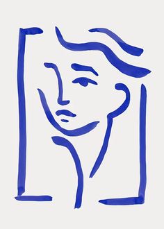 a blue drawing of a woman's face