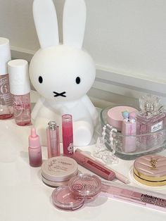 Makeup Stuff Aesthetic, Canmake Aesthetic, Miffy Lamp Aesthetic, Pink Miffy Aesthetic, Romand X Sanrio, Random Pink Aesthetic, Pink Stuff Aesthetic, Miffy Makeup, Make Up Aesthetic Beauty Products