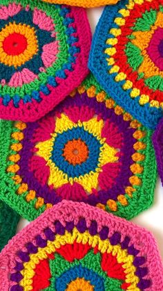 This crochet pattern is for making colourful hexagons; you can use a hexagon as a doily or join a few hexagons to make a blanket, bag, scarf or anything else you like.

Diameter of the hexagon is about 7.8 inches (20 cm).
***********************************************
In this pattern round endings are sewn perfectly !! You won't be able to tell where they are !! Flower Hexagon Crochet, Doily Blanket, Crochet Hexagon Blanket, Pattern Step By Step