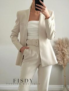 Fisdy - Urban Loose Fit Blazer by Plain Others Neutral Color Business Attire, Clerk Of Court Outfits, Casual Outfits With Blazers For Women, Professional But Cute Outfits, 30 Dressing Fashion, White And Beige Outfit Classy, Women's Business Professional Outfits, Cream Business Casual Outfit, Beige Formal Outfits For Women