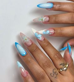 Gel Nail Art, Nail Art Gel, Floral Nail Designs, Floral Nail, Arylic Nails, Mermaid Nails, Nails Coffin, Nails Inspo, Floral Nails