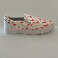 Canvas Upper Rubber Sole Flamingo Cotton Print Upper Slip On Excellent Unworn Condition Flamingo Canvas, Canvas Shoe, Vans Style, Sneaker Women, Canvas Shoes, Womens Shoes Sneakers, Womens Sneakers, Flamingo, Slip On Sneaker