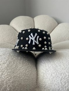 Each rhinestone is hand placed by me. Bling Hats Rhinestones, Diy Rhinestone Hat, Baseball Cap Ideas, Custom Cowgirl Hats, Bedazzled Hat, Pearl Hat, Diy Hats, Rhinestone Hat, Bling Hat