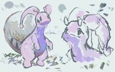 an elephant and a pig are drawn in pastel