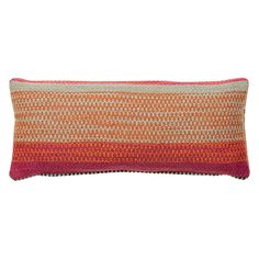 an orange and pink pillow on a white background