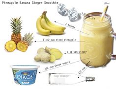 the ingredients for a smoothie include bananas, pineapple and ginger smoothie