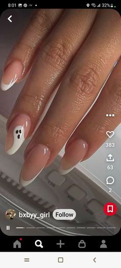 Ghost Nails Acrylic, Ghost Nail Art, French Halloween, Ghost Nail, Holloween Nails, Contemporary Rings, White Gel Nails, Fall Nail Trends, Mens Nails