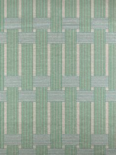 a green and white wallpaper pattern with squares on the bottom, in shades of blue