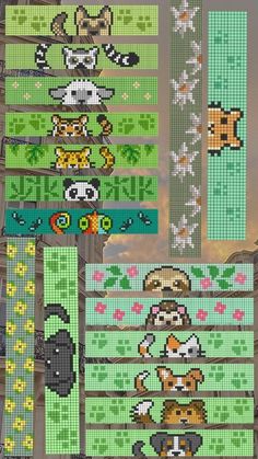 the legend of zelda cross stitch pattern is shown in several different colors and sizes